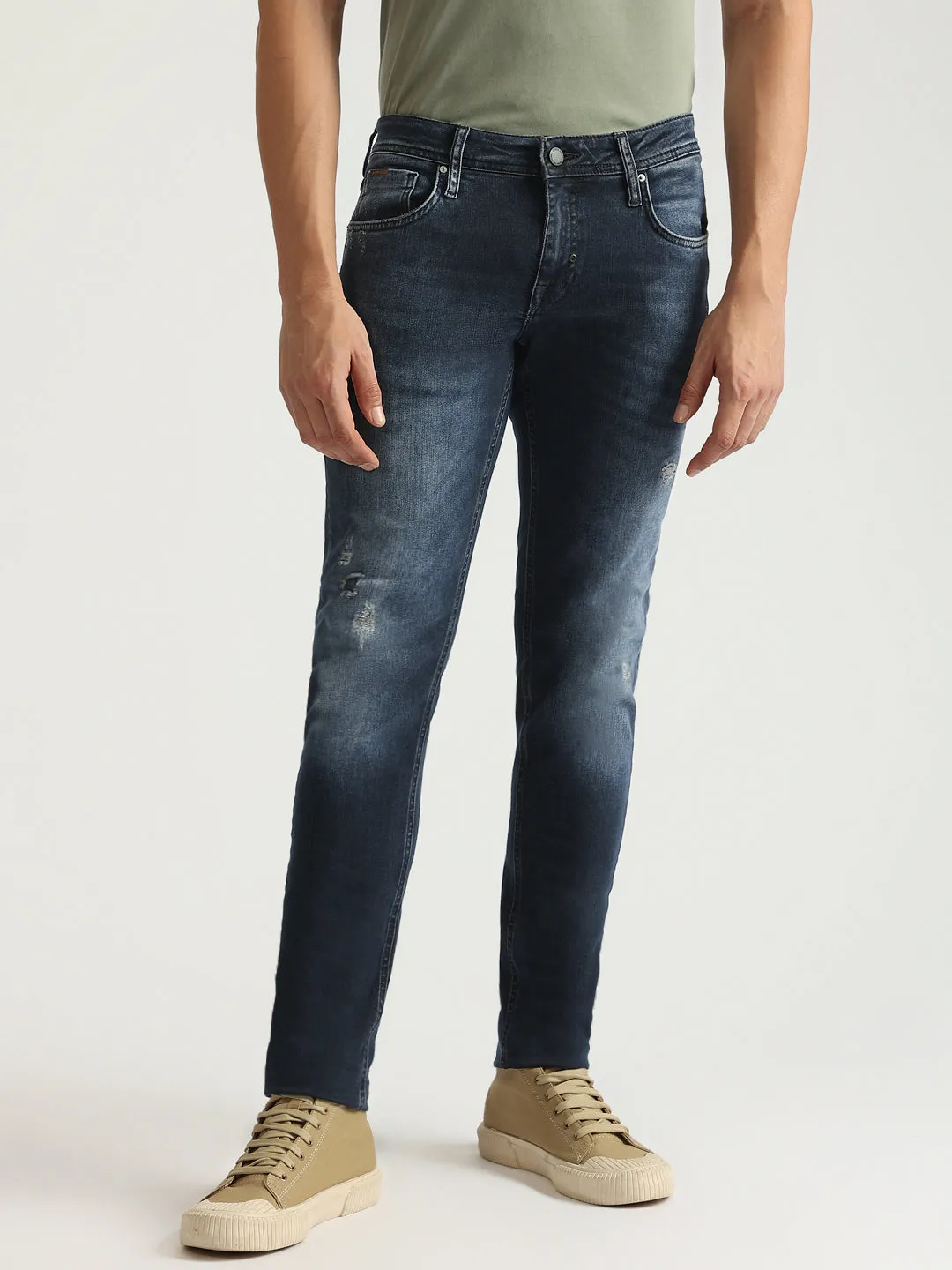 Antony Morato Men Blue Washed Mid-Rise Tapered Fit Jeans