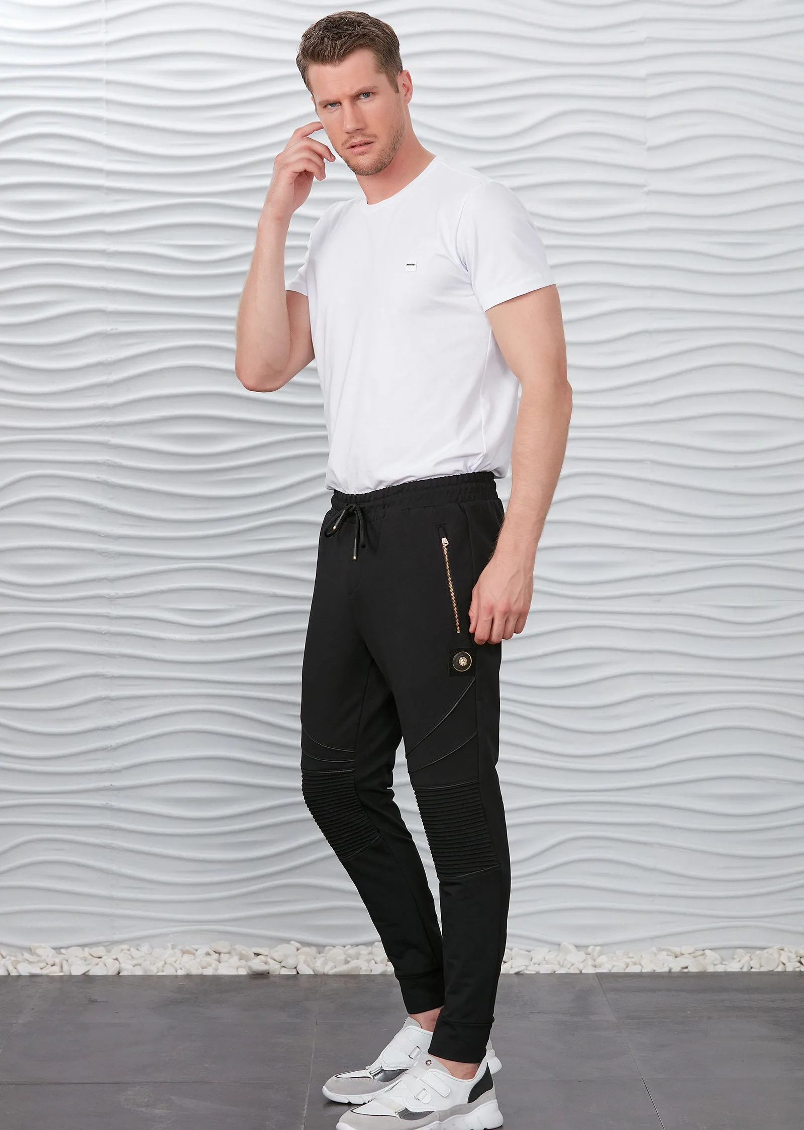 Black Luxe Ribbed Panel Jogger Pants