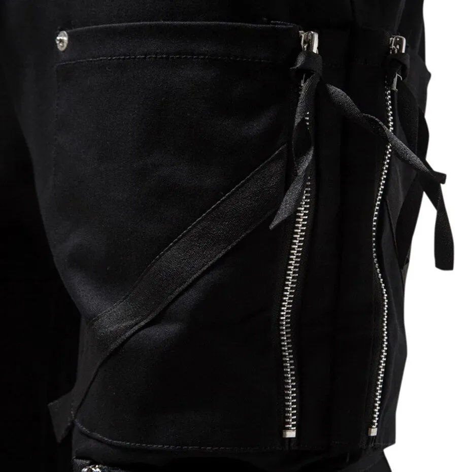 Black Zipper Cotton Jogger Pants