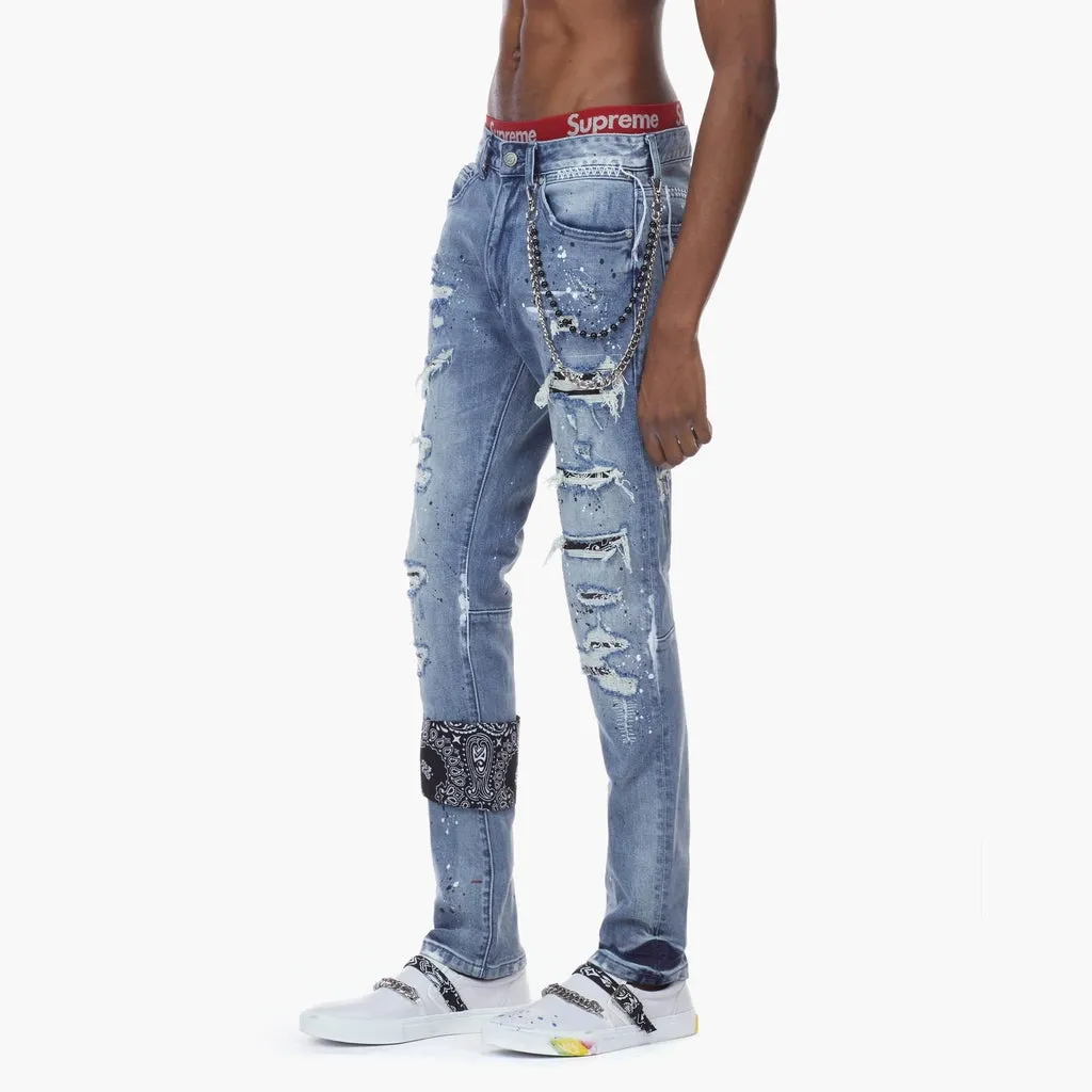 Bleunoir Slim Bandana Jeans with Metal Chains - Cerulean Blue