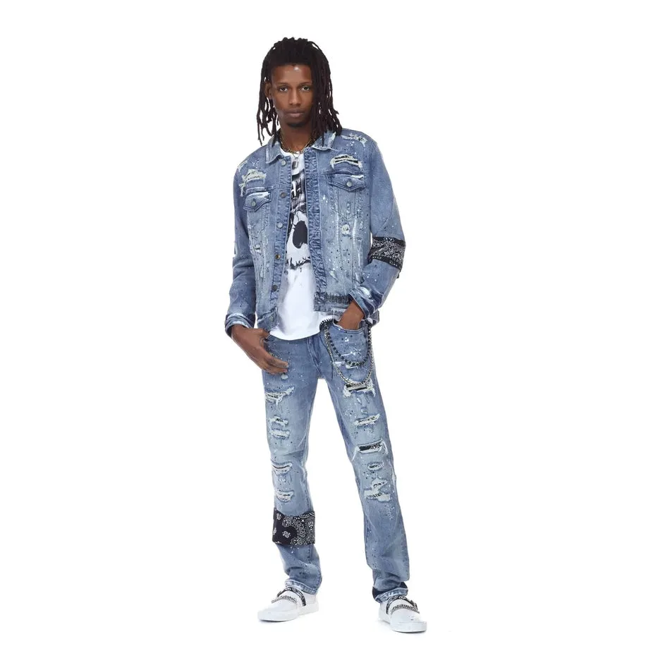 Bleunoir Slim Bandana Jeans with Metal Chains - Cerulean Blue