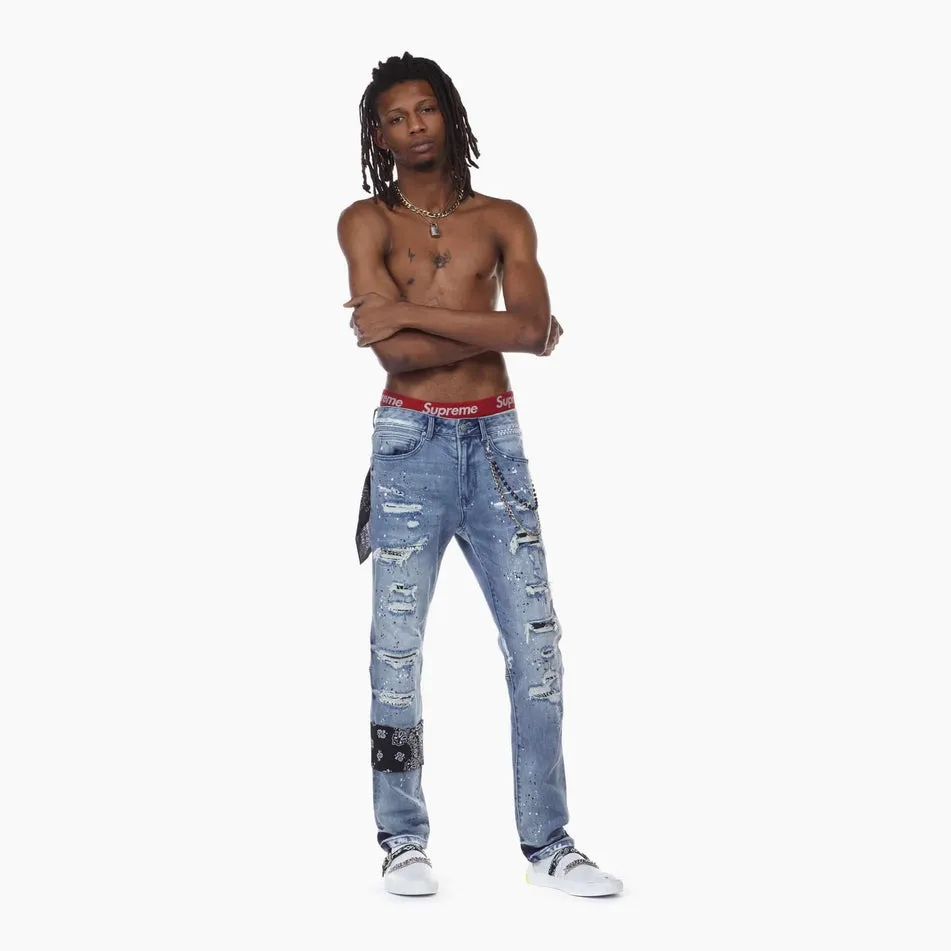 Bleunoir Slim Bandana Jeans with Metal Chains - Cerulean Blue