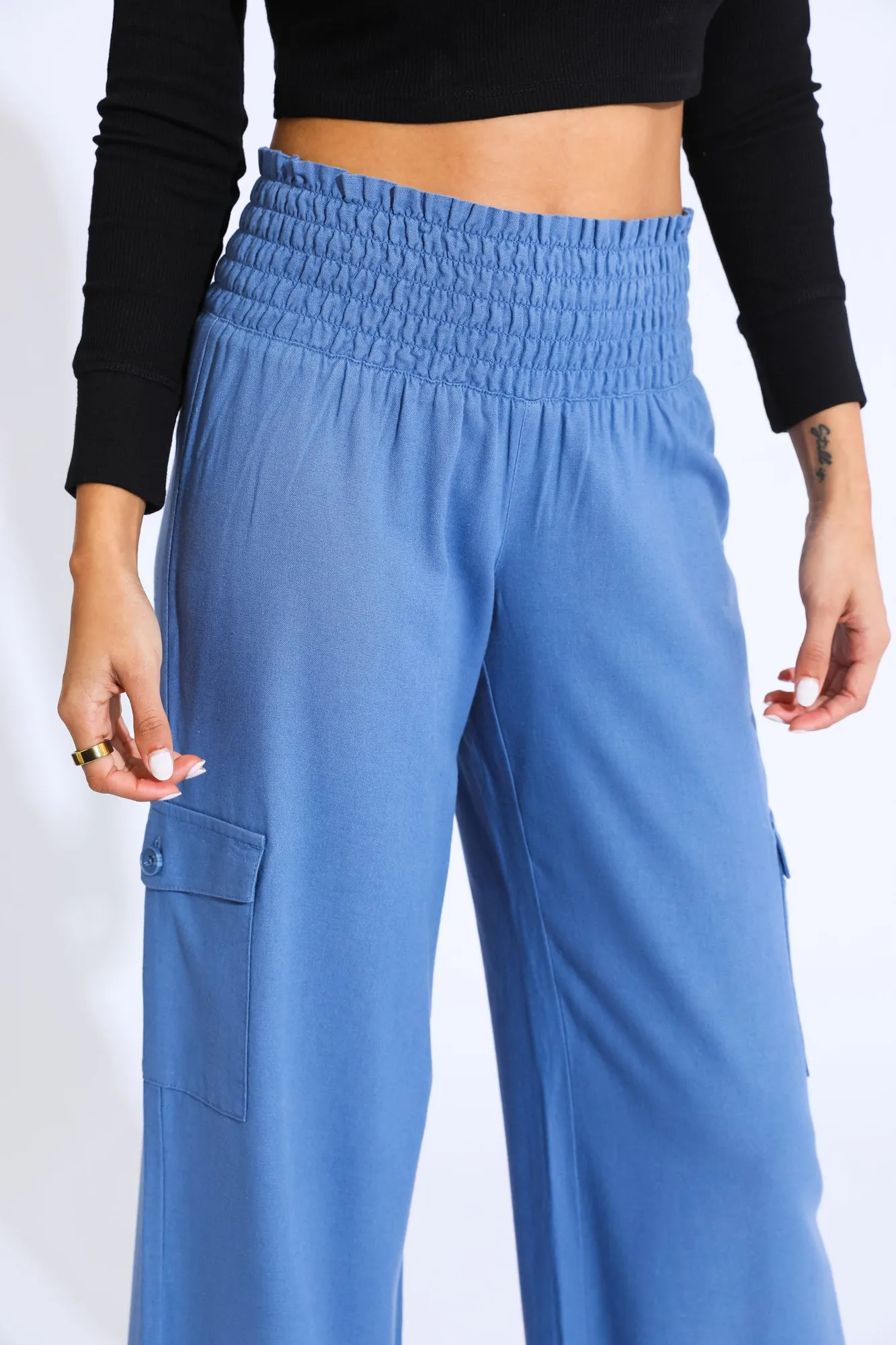 BOARDWALK WIDE LEG W/ CARGO POCKETS - VINTAGE BLUE