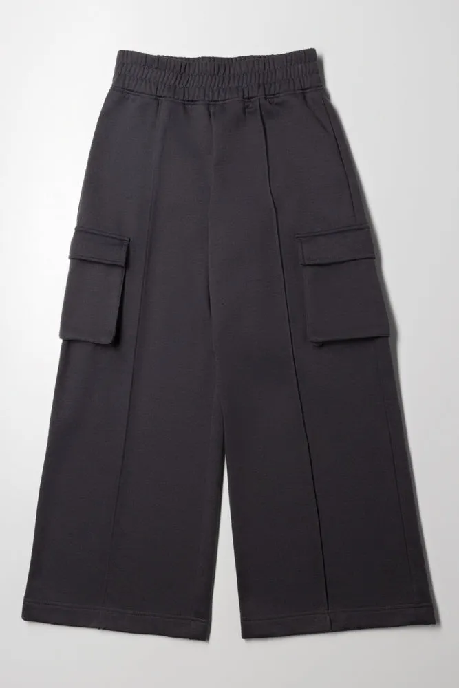 Cargo Wide Leg Track Pants Charcoal