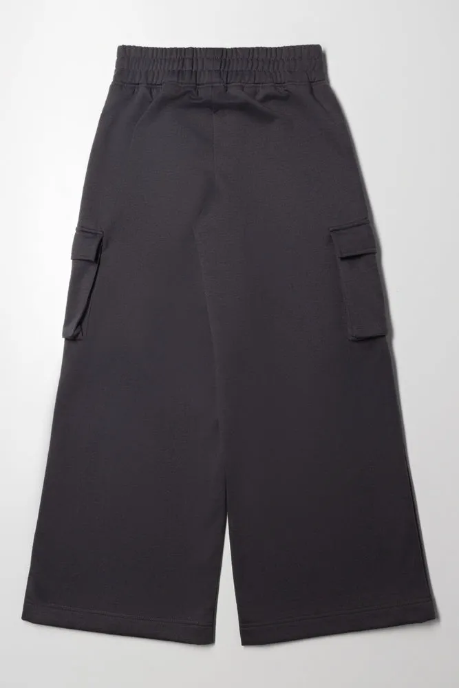 Cargo Wide Leg Track Pants Charcoal