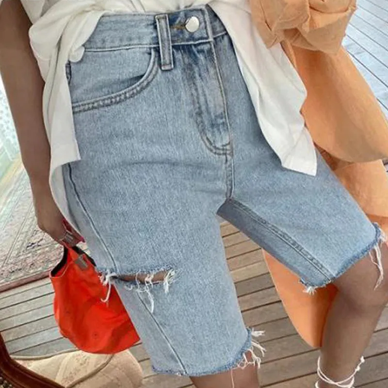 Casual Shorts for Women High Waist Ripped Button Up Denim Shorts