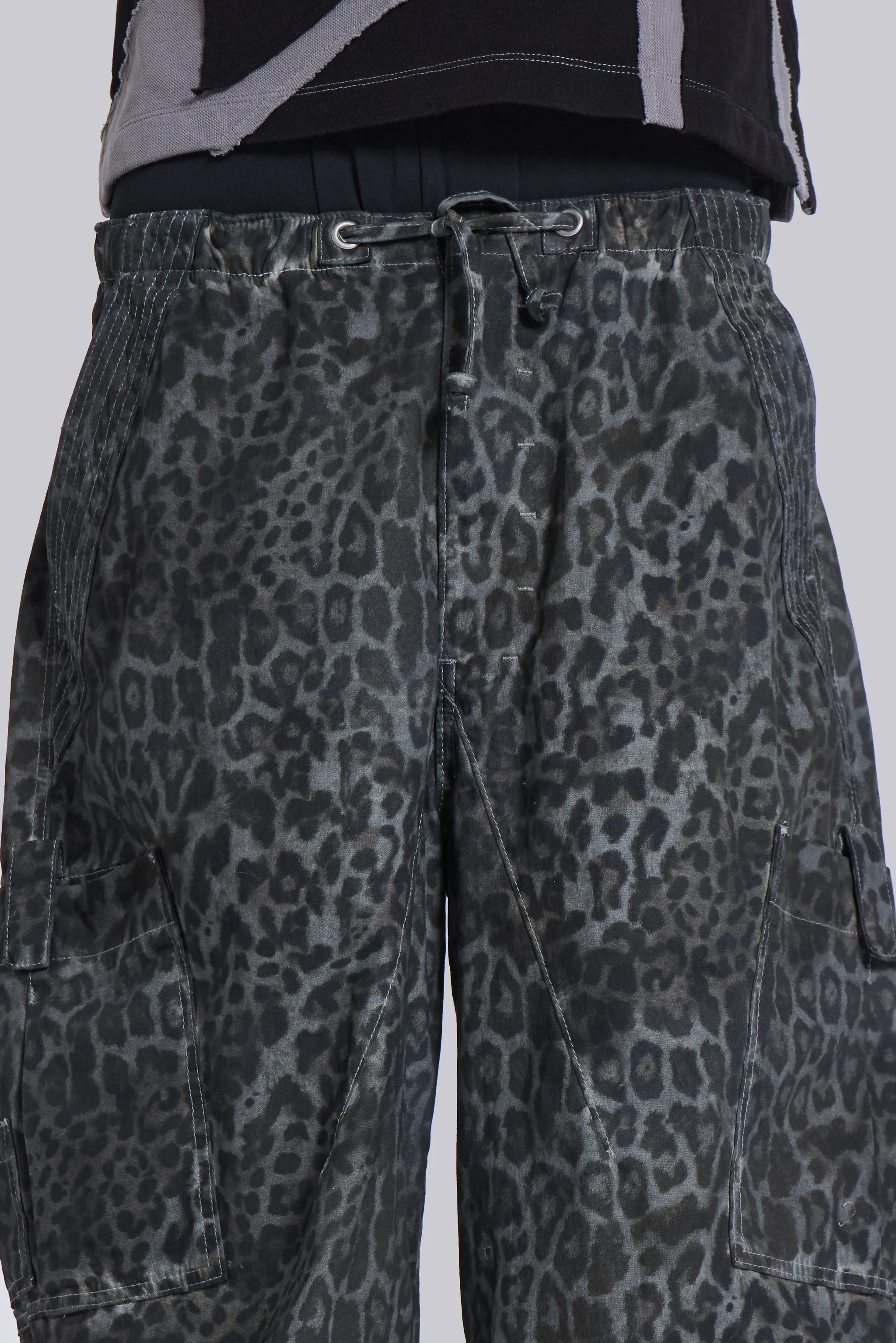 Charcoal Leopard Parachute Pants