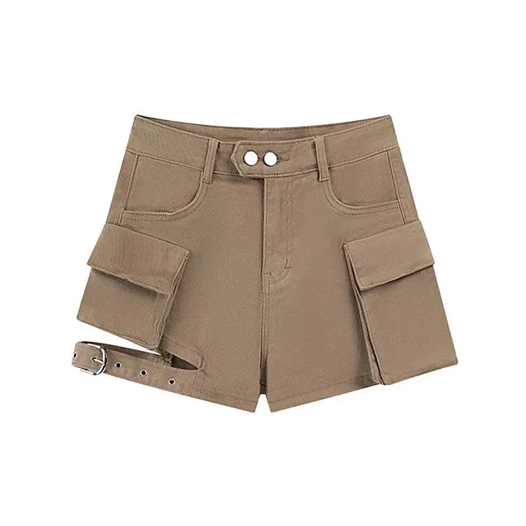 Chic High Waist Cargo Pockets Denim Shorts