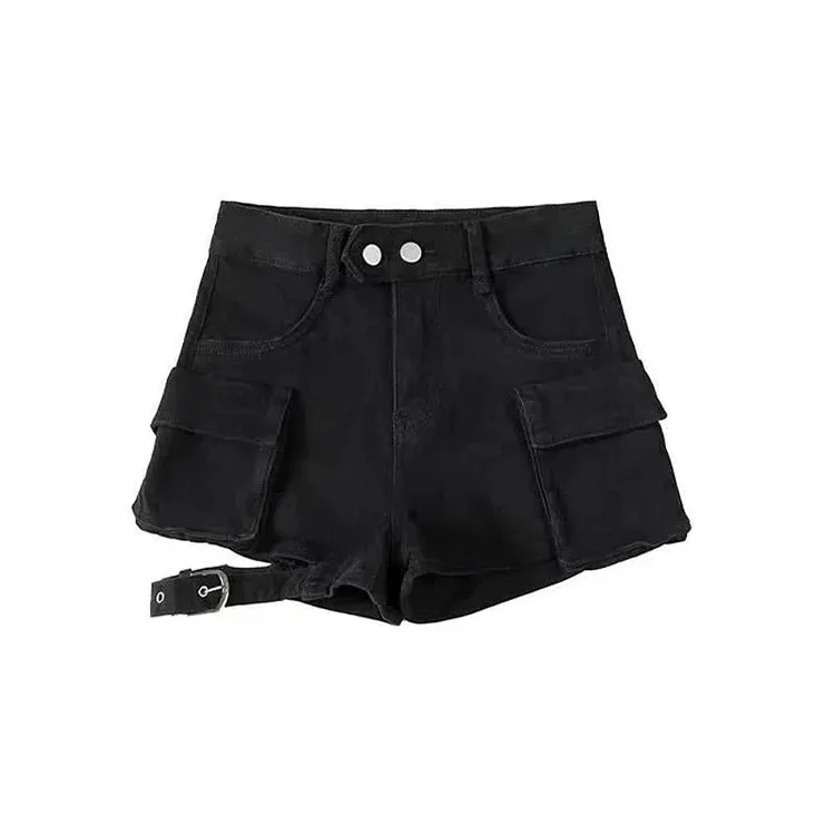 Chic High Waist Cargo Pockets Denim Shorts