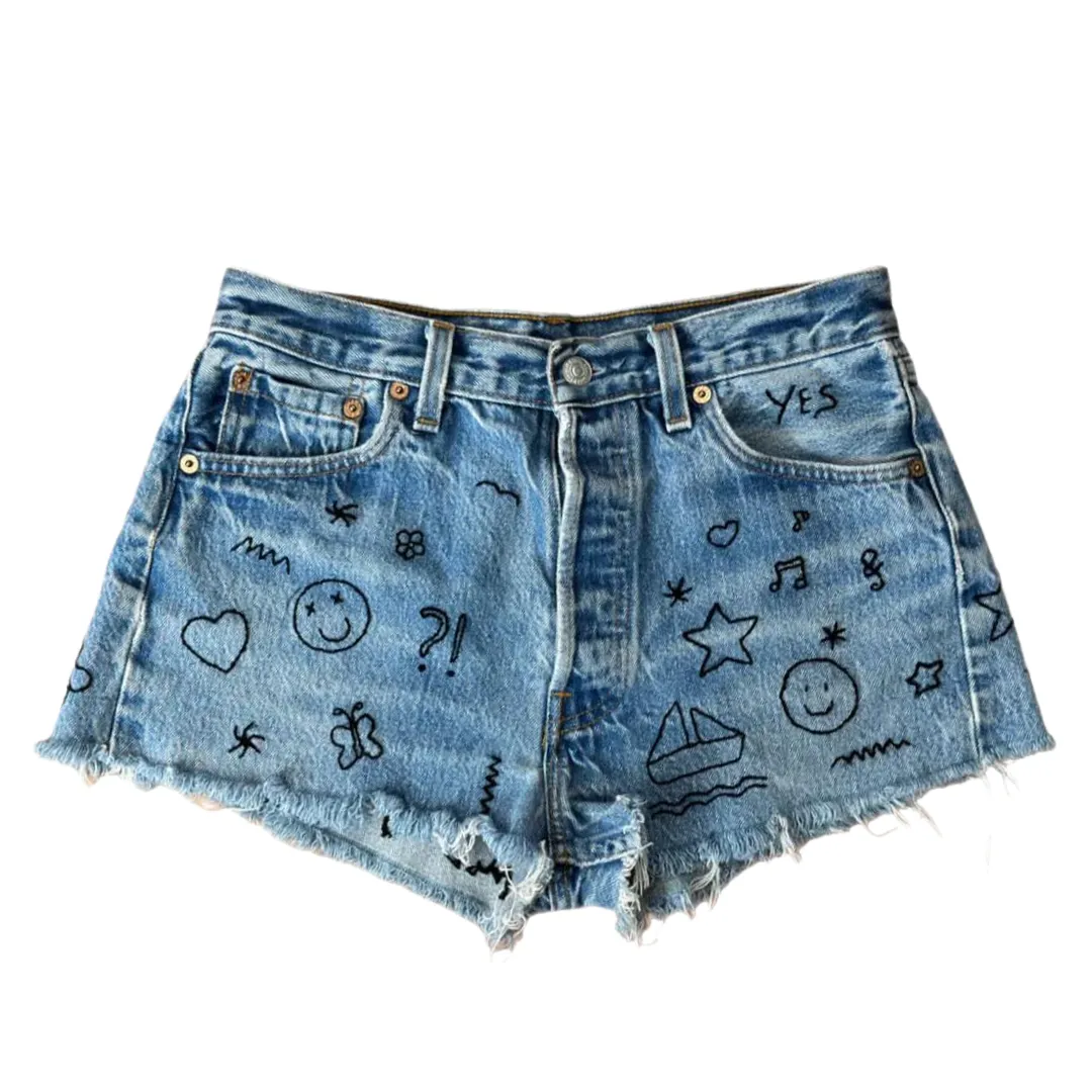 Denim Hand Embroidered Shorts - Levi’s 501