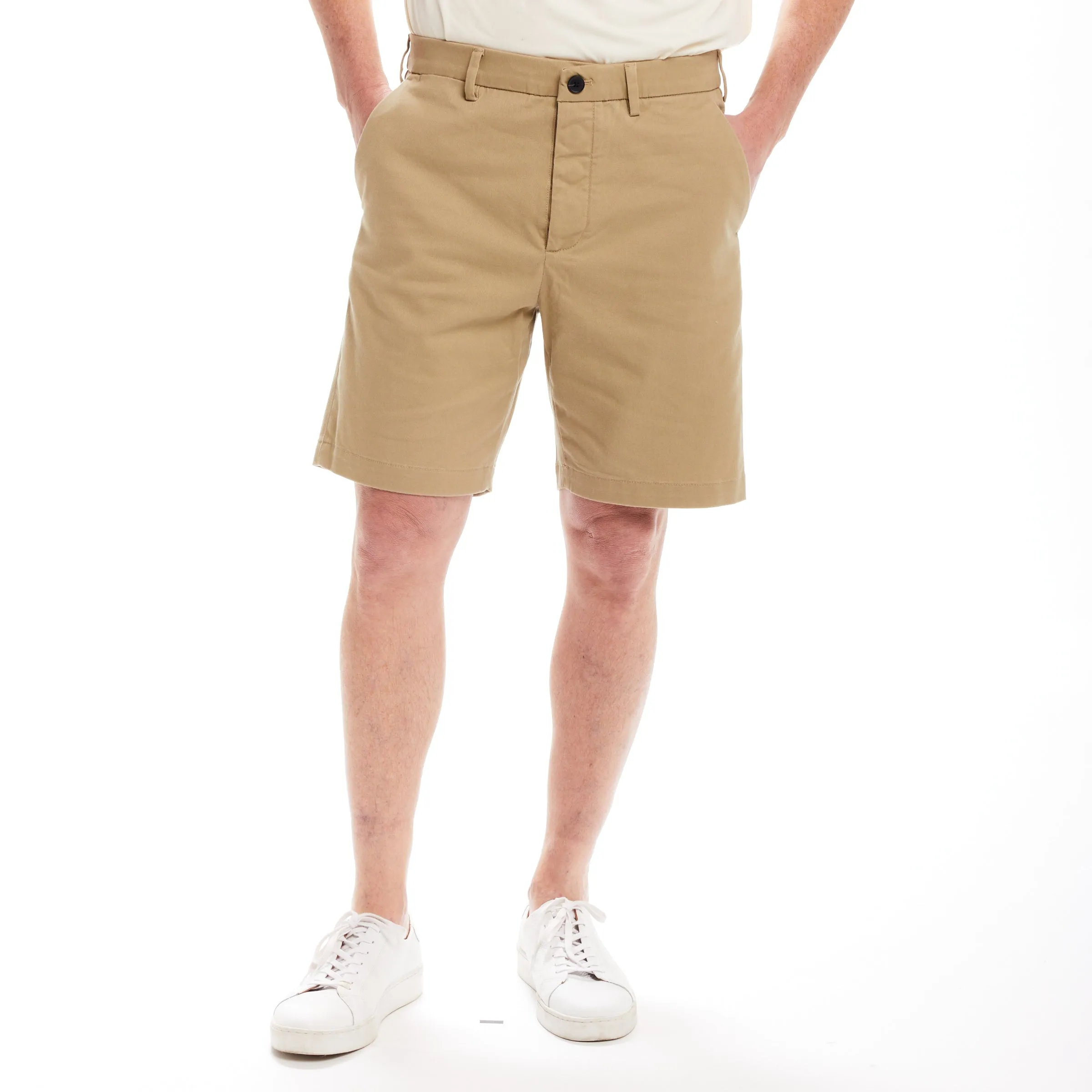 Flat Front 'Fordham' Easy-Care Chino Twill Short with Magnetic Closures - Khaki