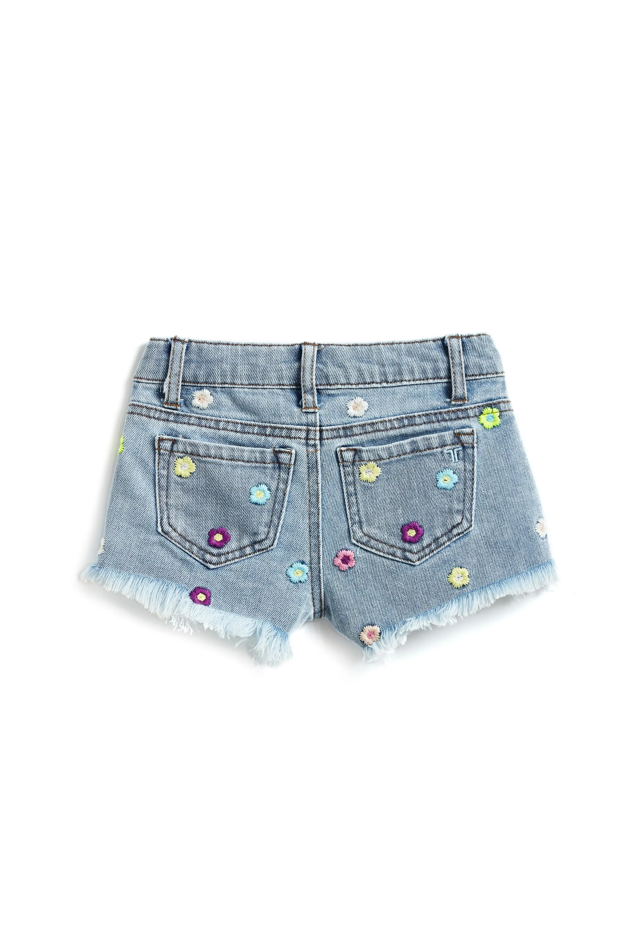 Floral Embroidered Fray Hem Shorts