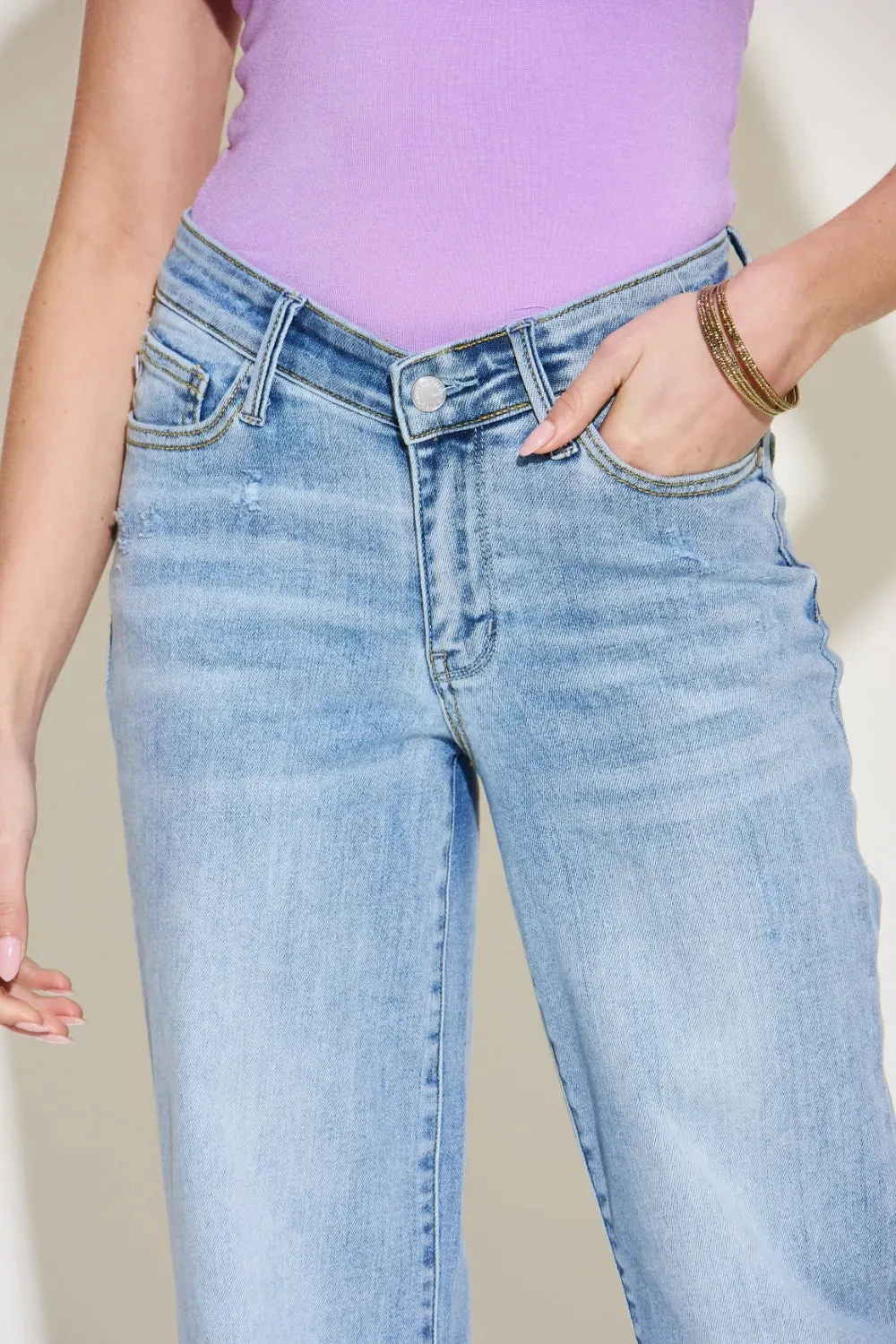 Full Size V Front Waistband Straight Jeans