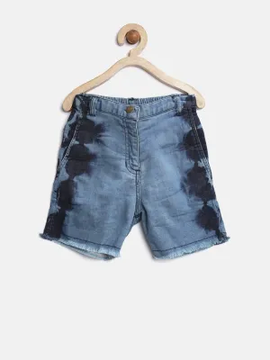 Girl's Blue Denim Washed Shorts - Stylestone Kid