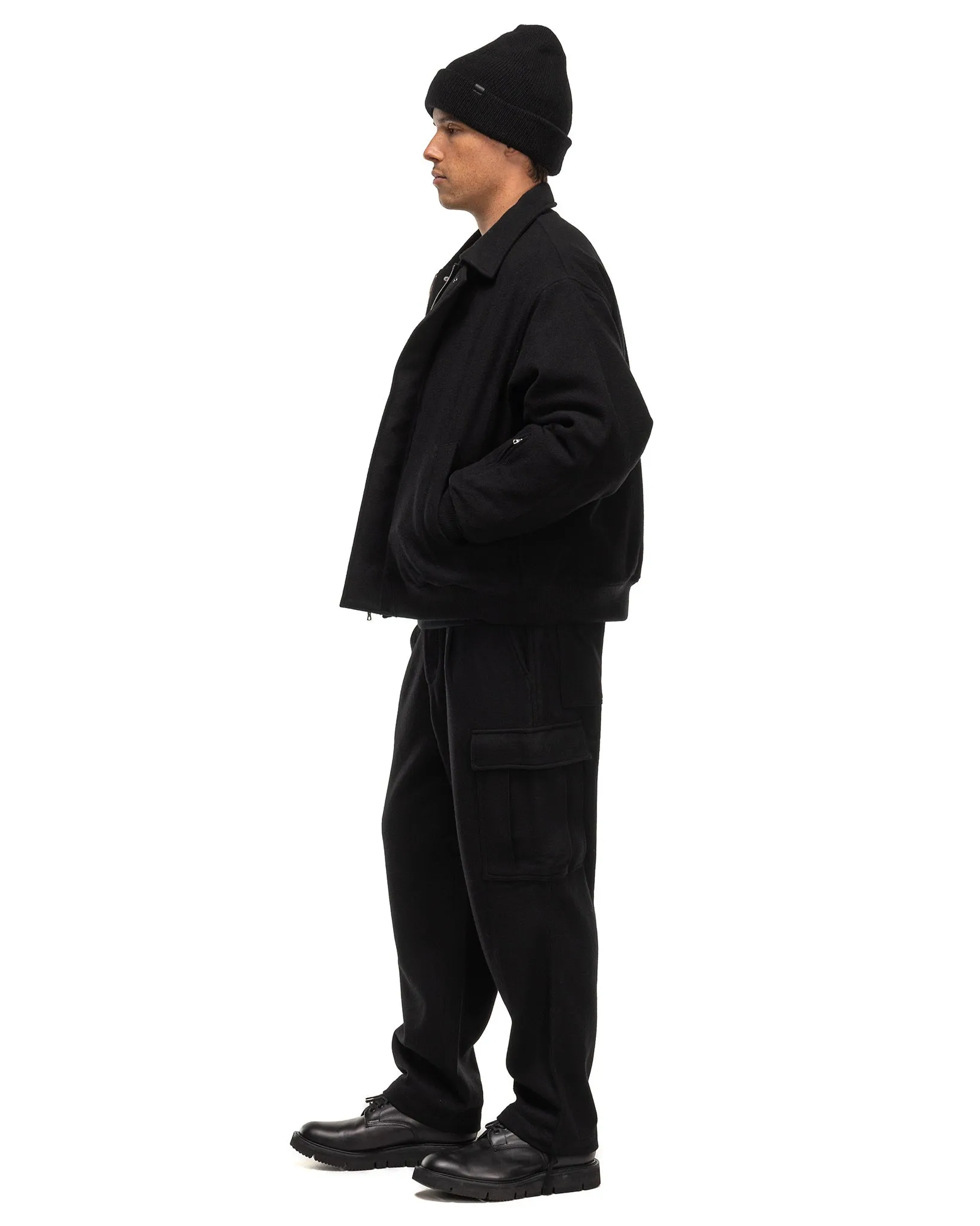 Hard Melton 1Tuck Tapered Cargo Pants Black