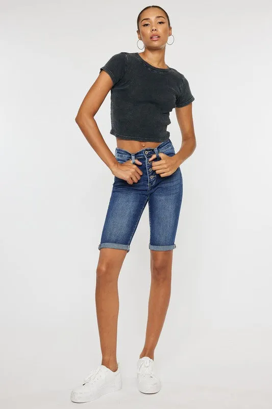 High Rise Cuff Bermuda Jeans