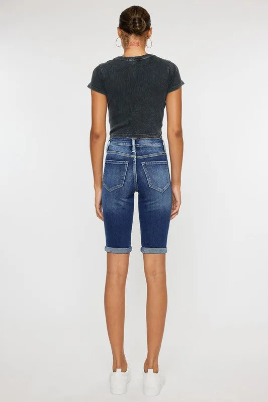 High Rise Cuff Bermuda Jeans