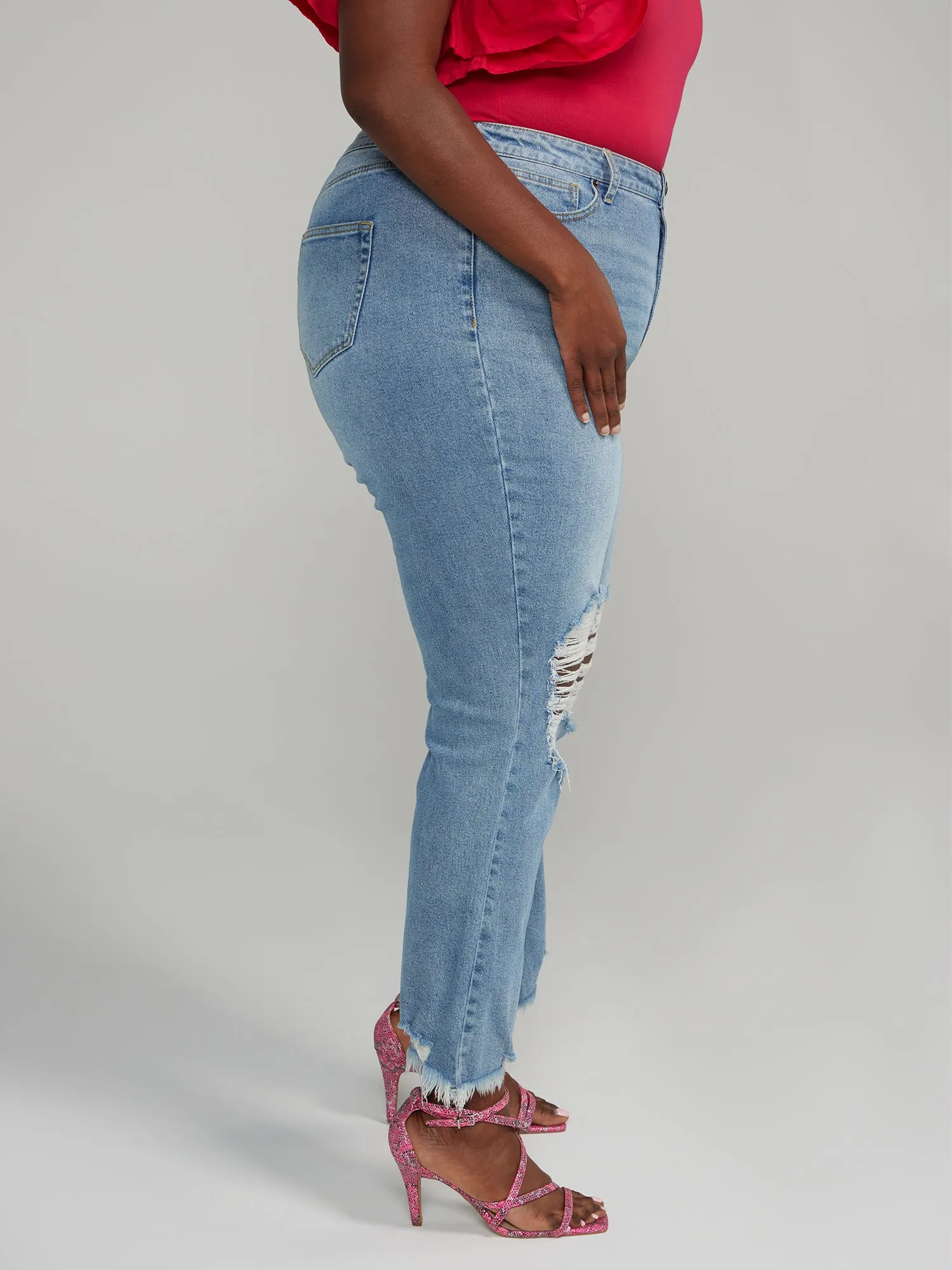 High Rise Destructed Flare Jeans