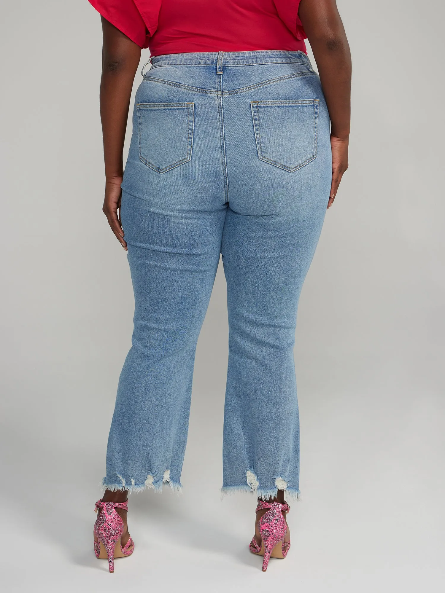 High Rise Destructed Flare Jeans