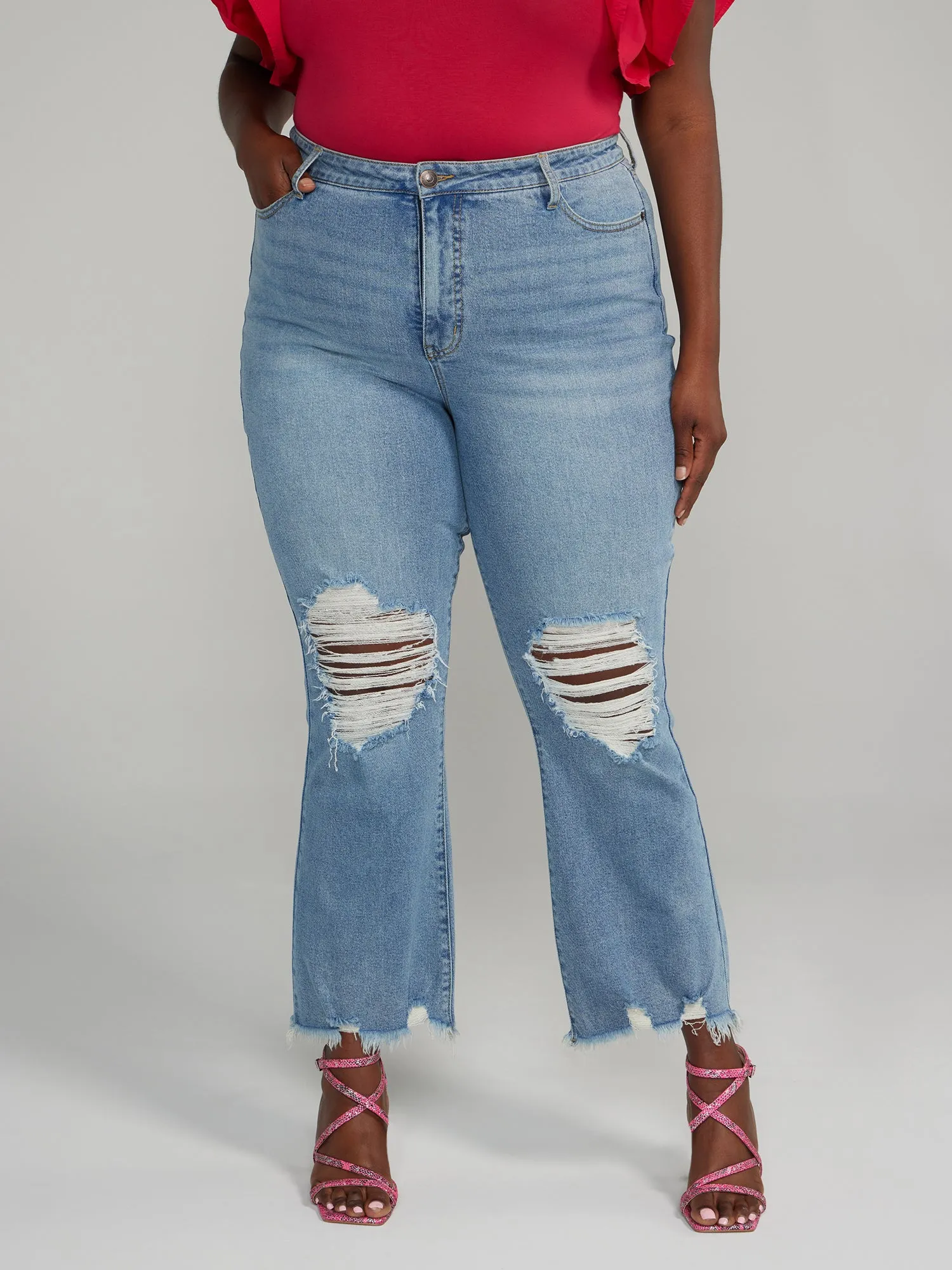 High Rise Destructed Flare Jeans