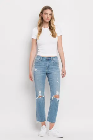 High Rise Distressed Cropped Straight Jeans