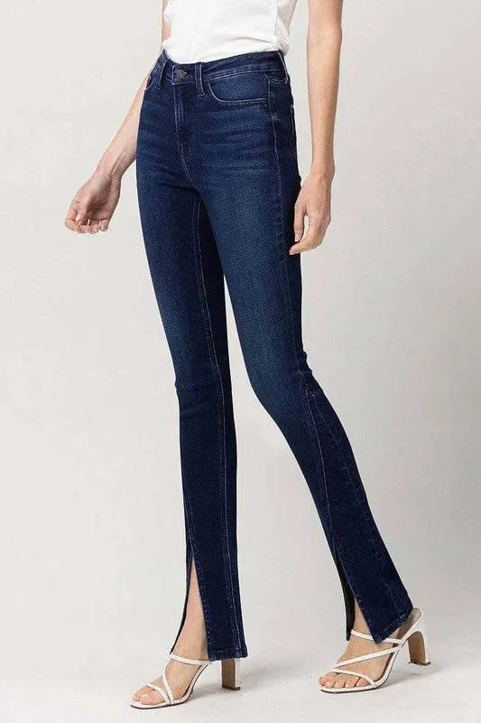 High Rise Slim Straight Front Slit Jeans