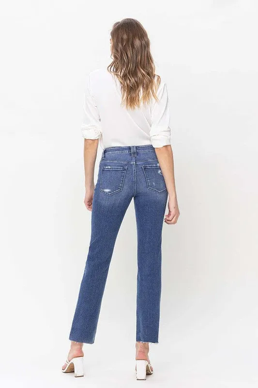 High Rise Straight Jean With Raw Hem