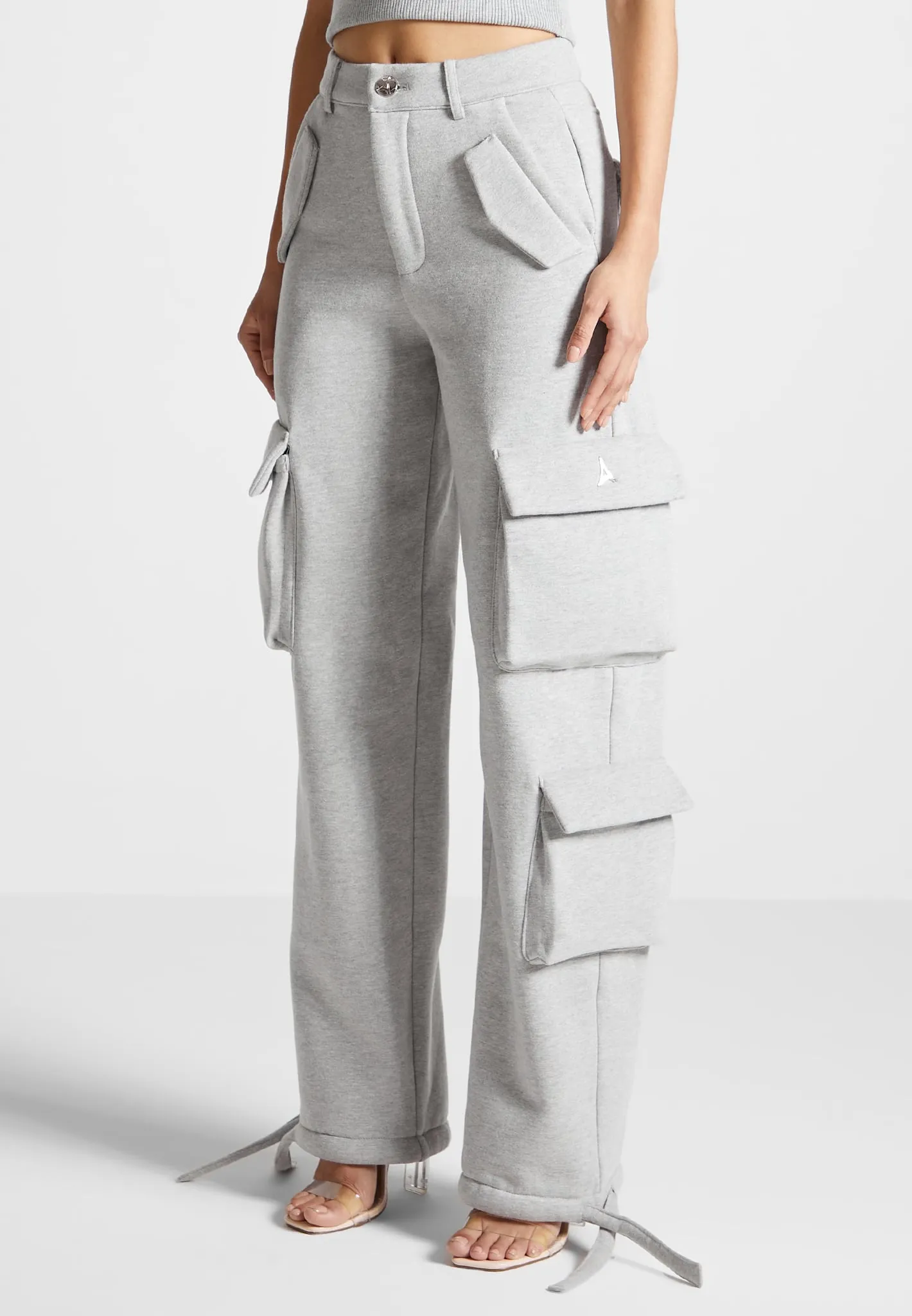 High Waisted Jersey Cargo Pants - Grey