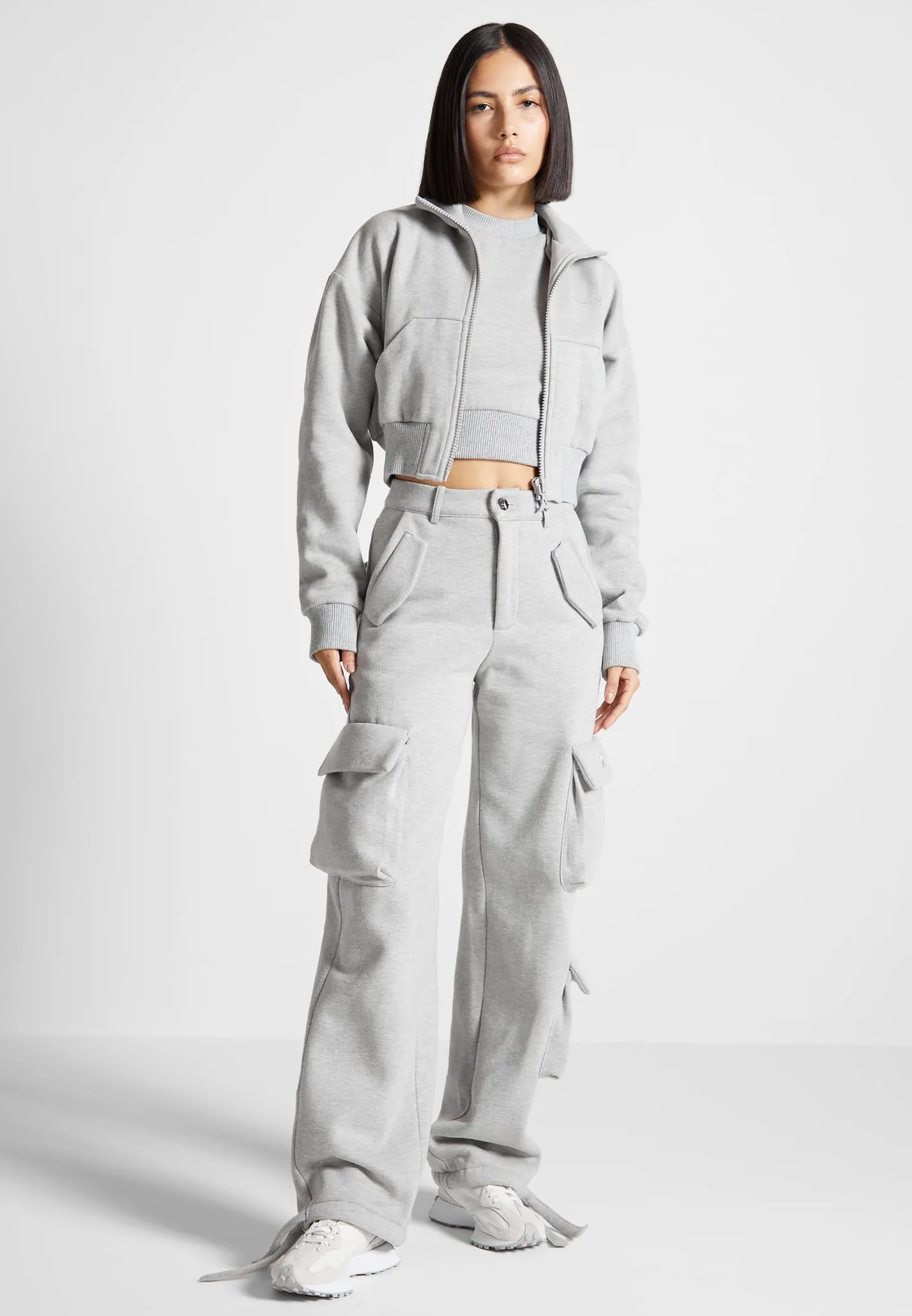 High Waisted Jersey Cargo Pants - Grey