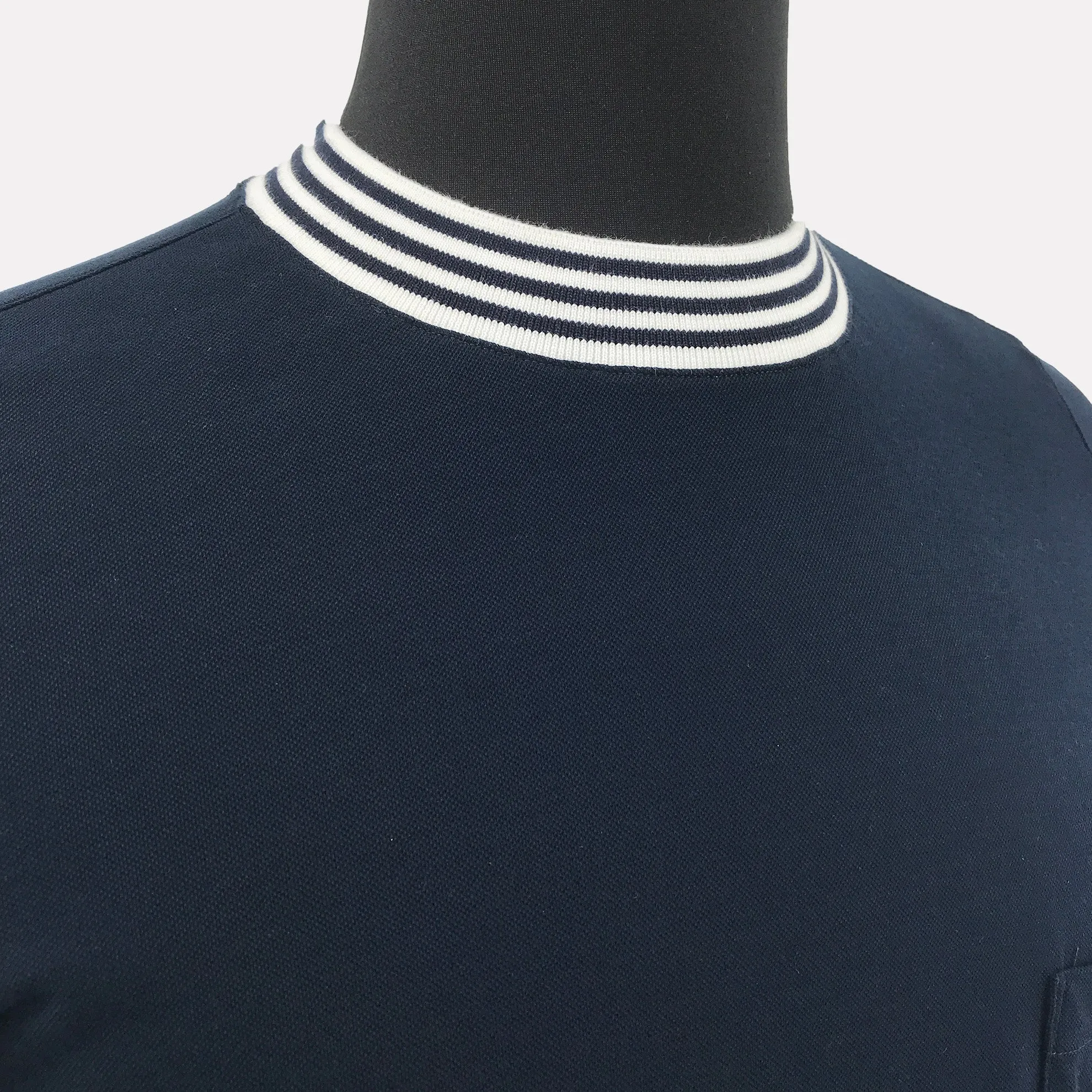 Italian Made Cotton T-Shirt With Trim / Navy