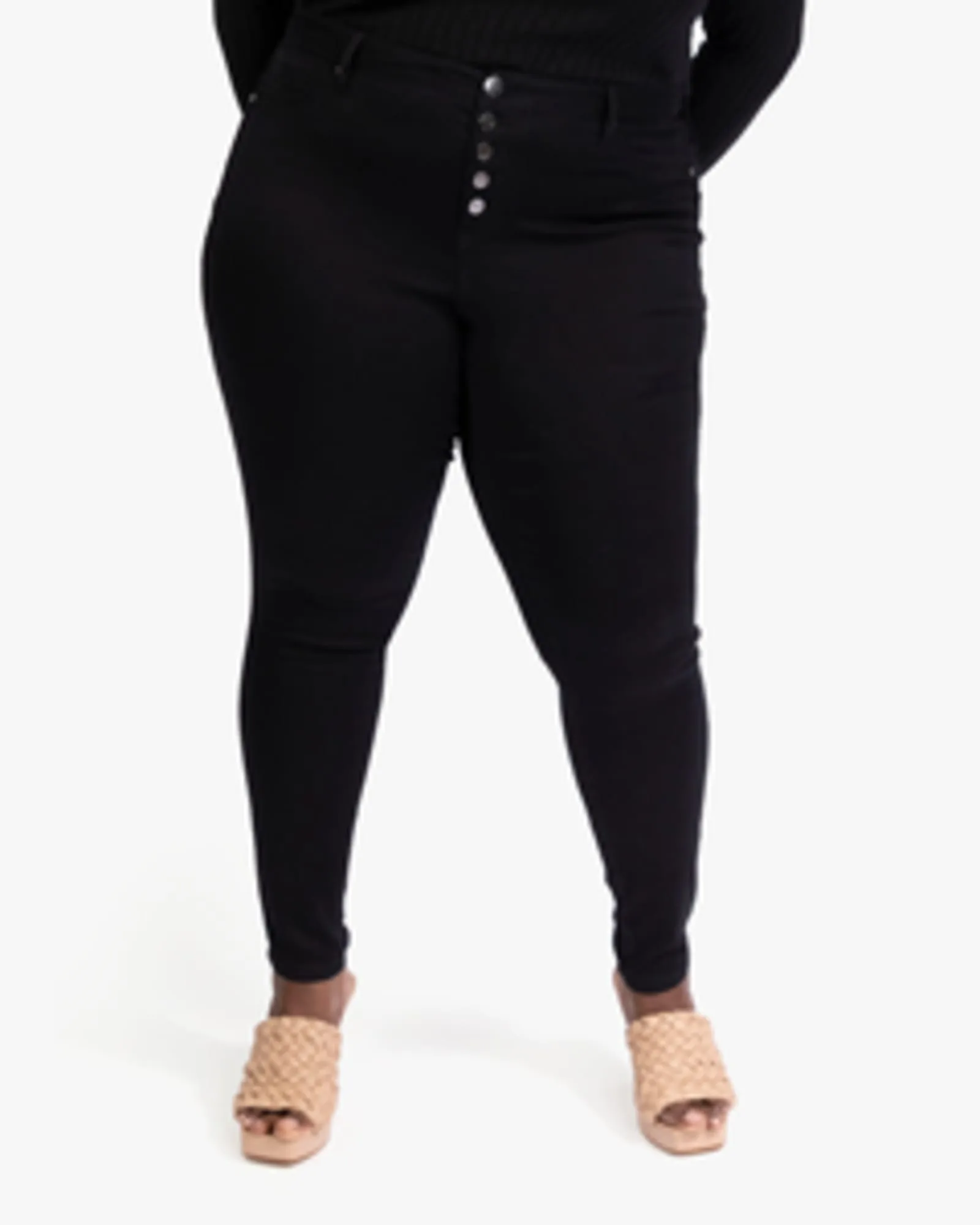 Janet Button Front Skinny Jean | Black