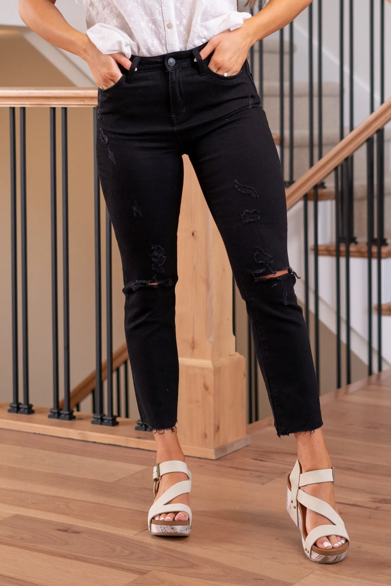 Jet Black High Rise Crop Straight