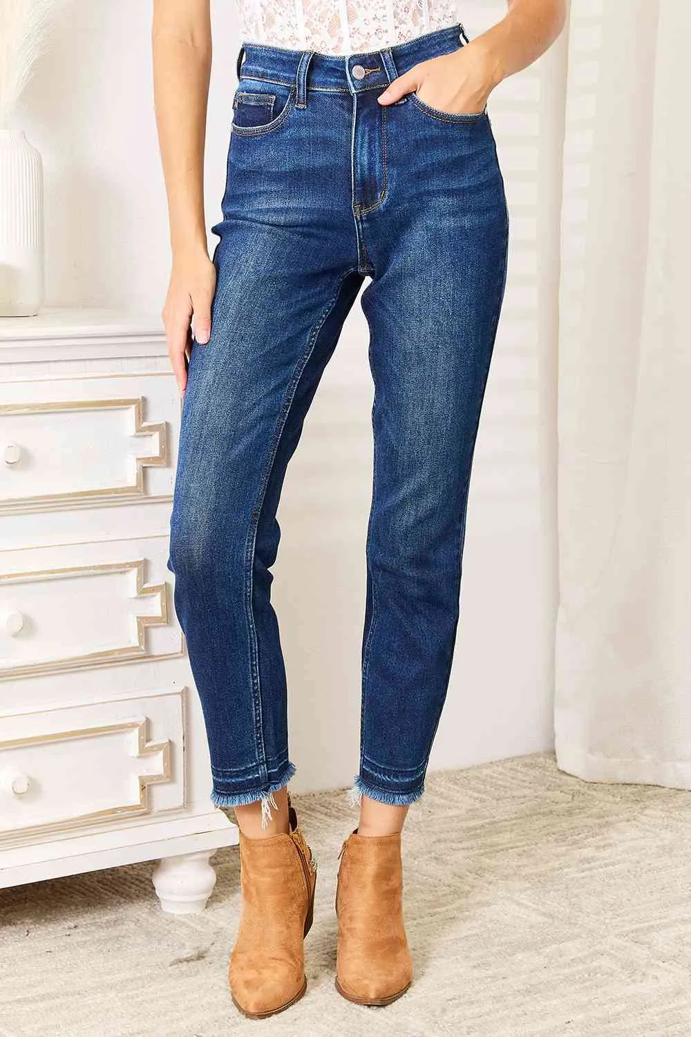 Judy Blue, High-Rise Released Hem Slim Jeans