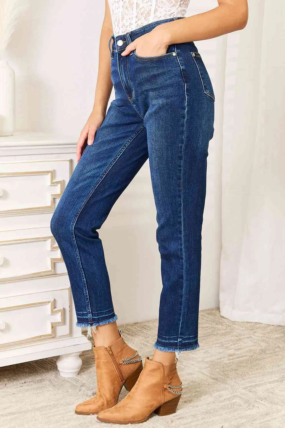 Judy Blue, High-Rise Released Hem Slim Jeans