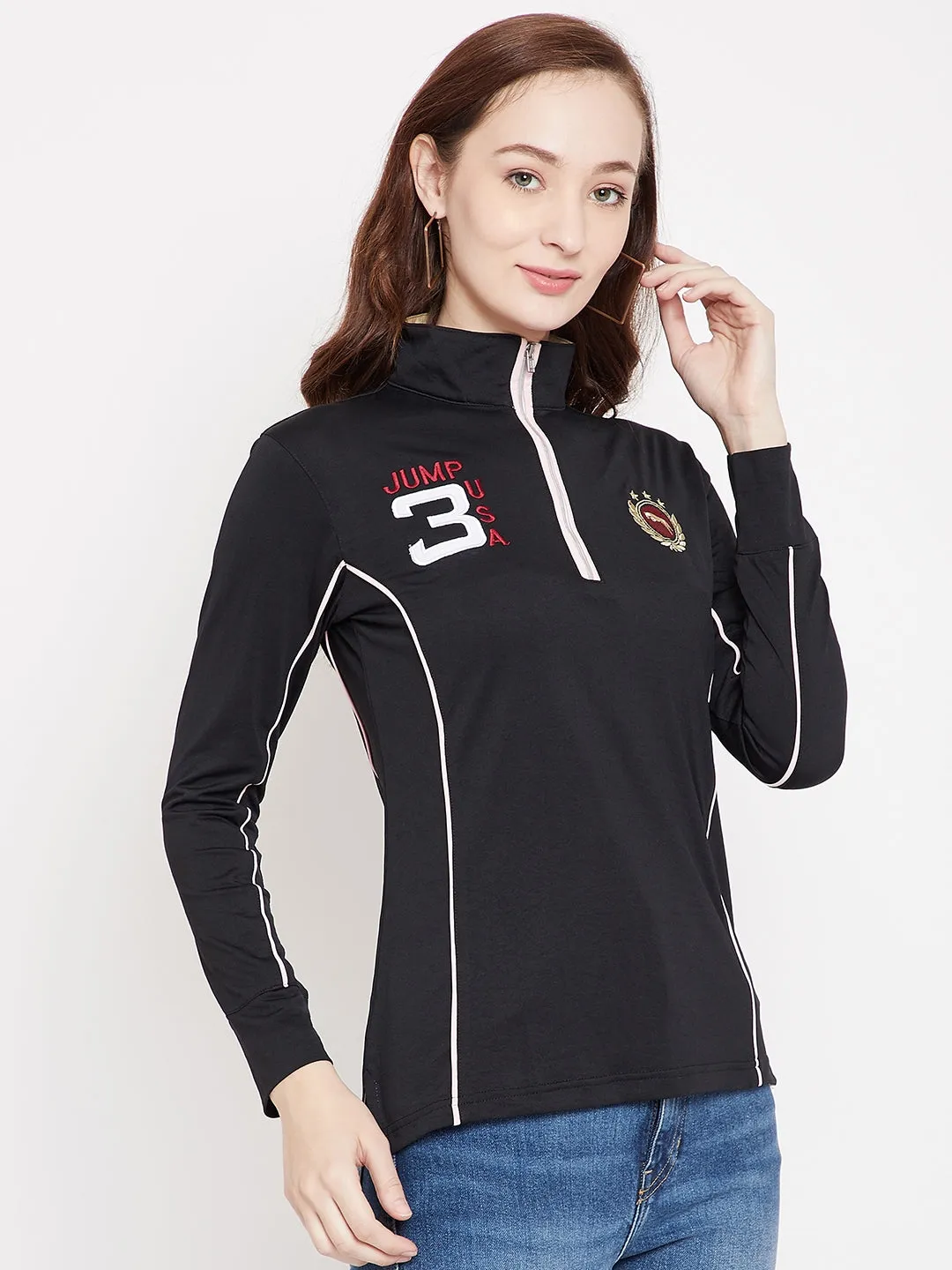 JUMP USA Women Black Full Sleeves T-Shirt