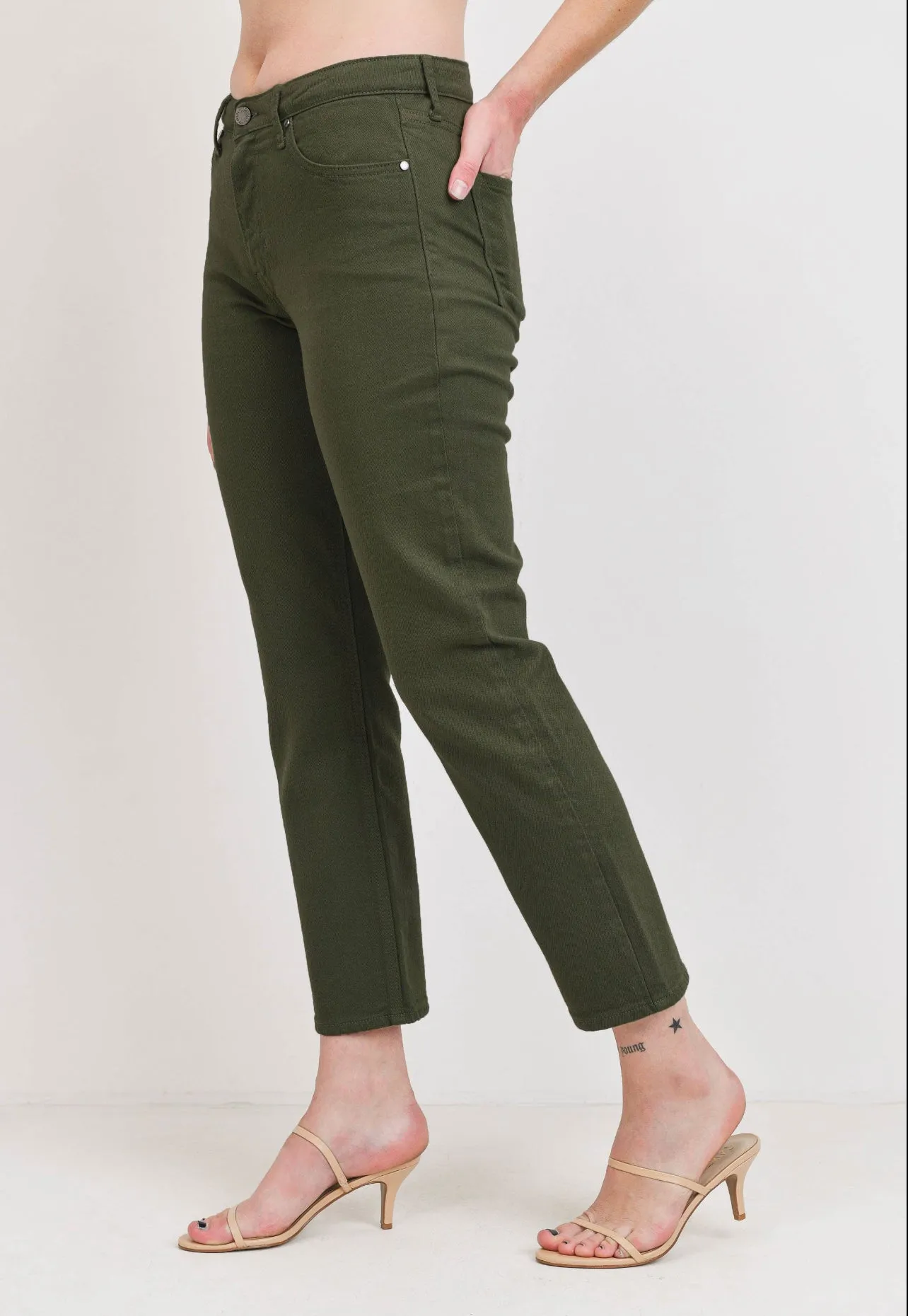 Just Black Denim Dark Olive High Rise Straight Leg Jeans