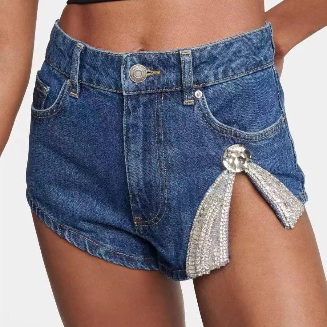 Lottie High Waist Crystal Embellished Denim Shorts