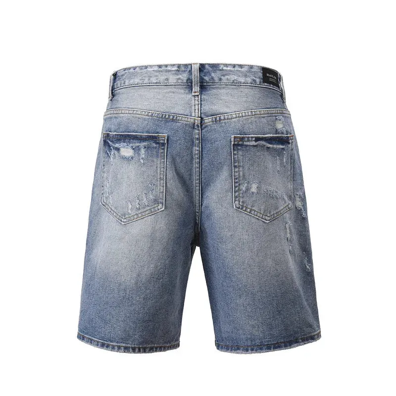 Men's Ripped Denim Shorts Frayed Vintage Casual Loose Jean Shorts Street Wear