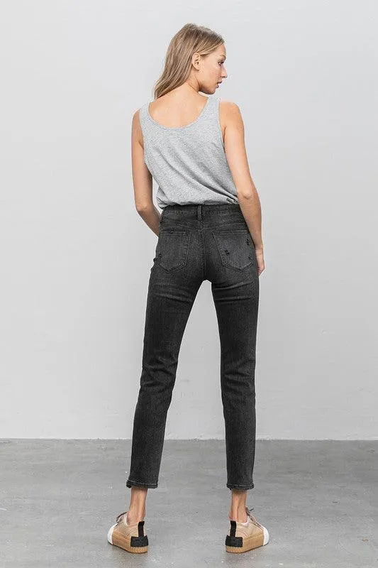 Mid Rise Ankle Black Straight Jeans