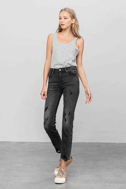 Mid Rise Ankle Black Straight Jeans