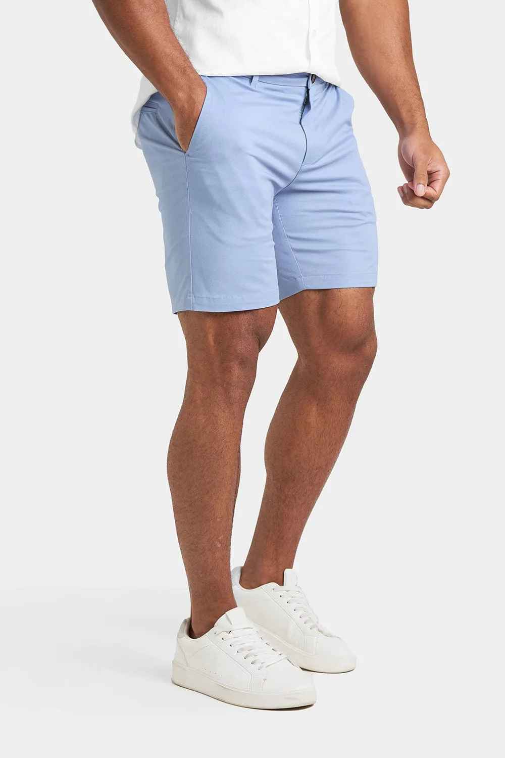 Muscle Fit Chino Shorts in Light Blue