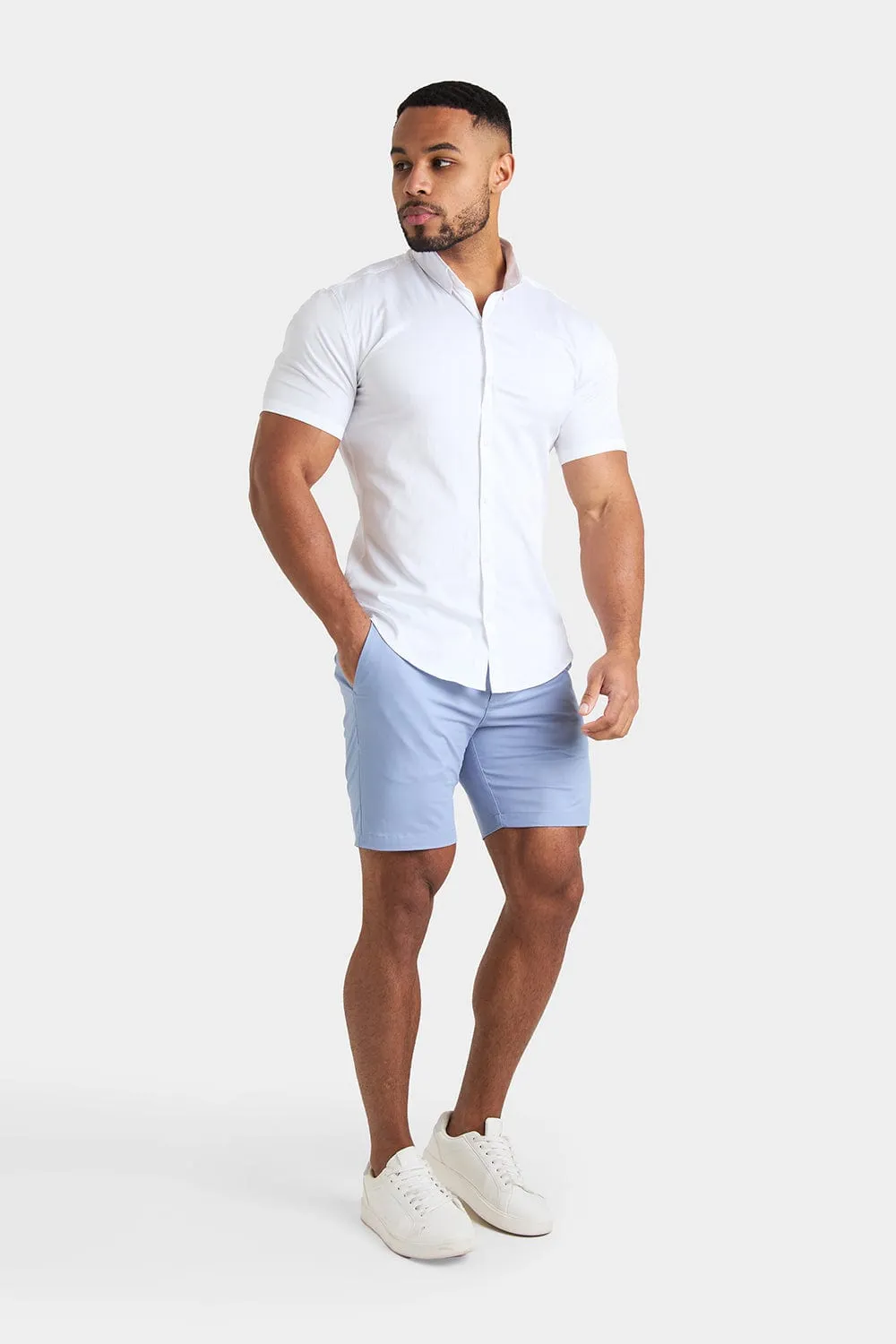 Muscle Fit Chino Shorts in Light Blue