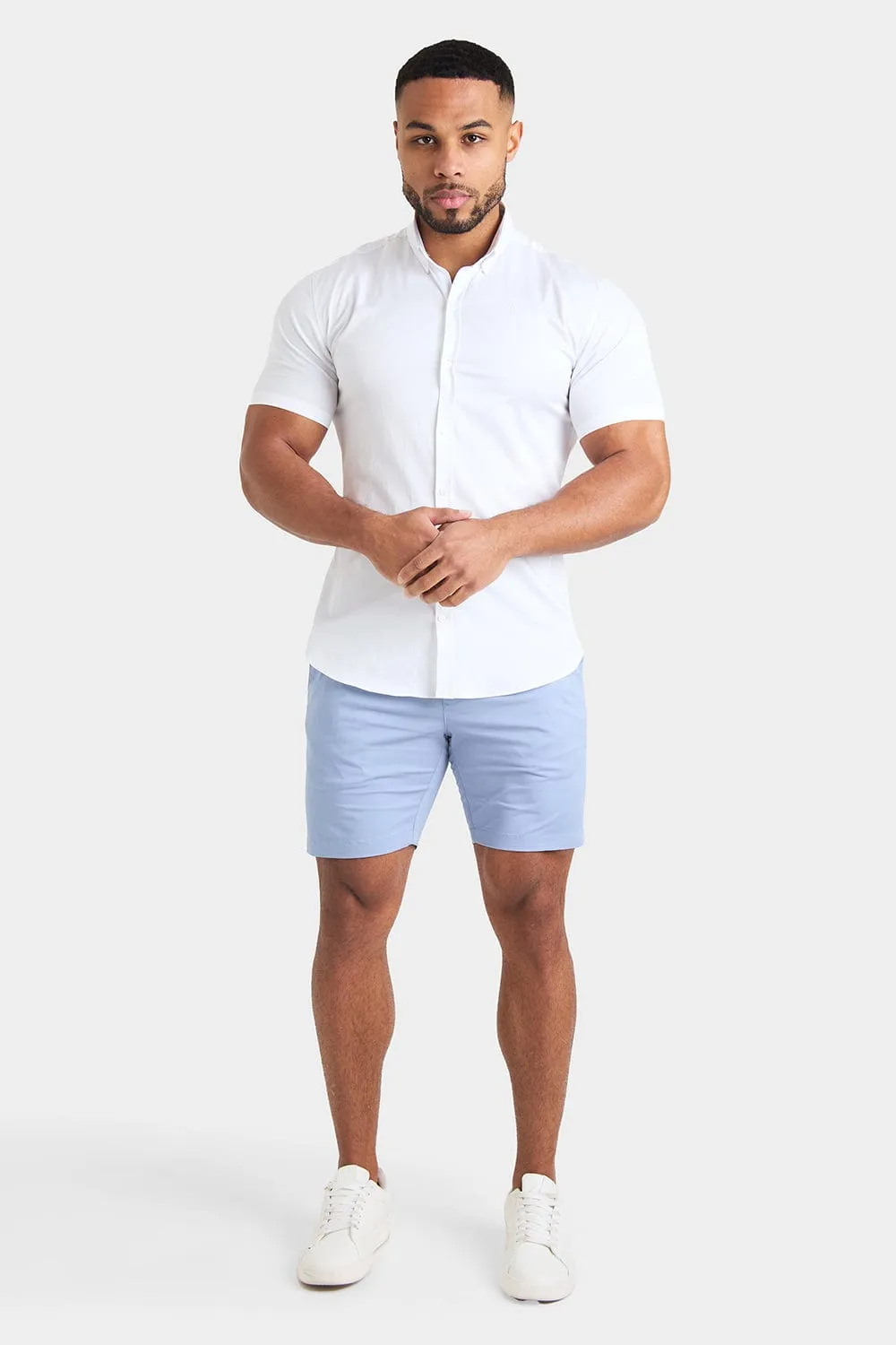 Muscle Fit Chino Shorts in Light Blue