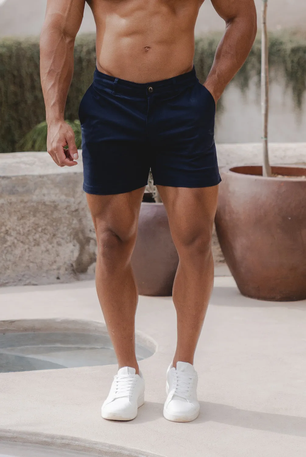 Muscle Fit Chino Shorts - Shorter Length in Navy