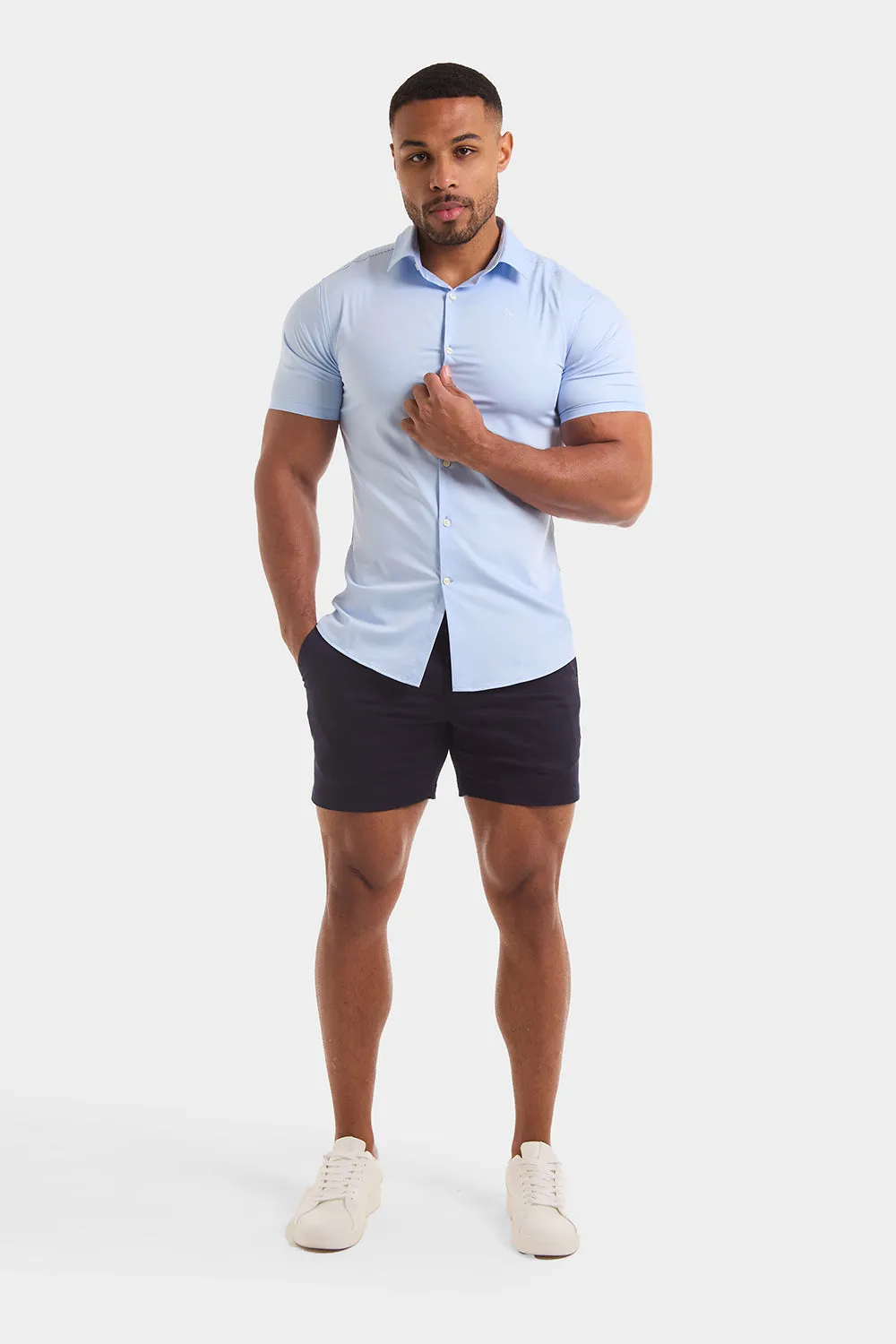 Muscle Fit Chino Shorts - Shorter Length in Navy