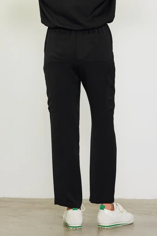 Pintucked Silky Cargo Style Straight Leg Jogger Pants