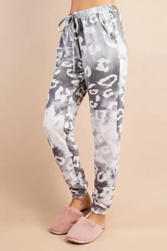 Plus Leopard Lounge Fleece Jogger Pants - Gray