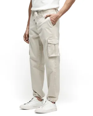 Rare Rabbit Men's Maks Off White Drawstring Closure Mid-Rise Relaxed Fit Solid Trouser