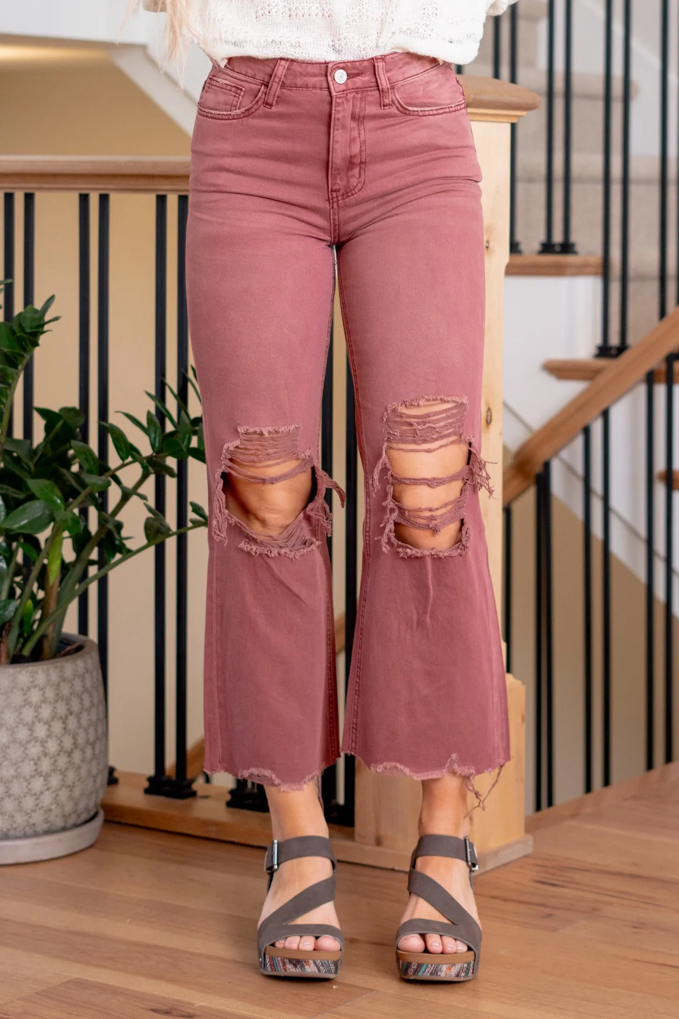 Russet Brown 90s Vintage High Rise Crop Flare