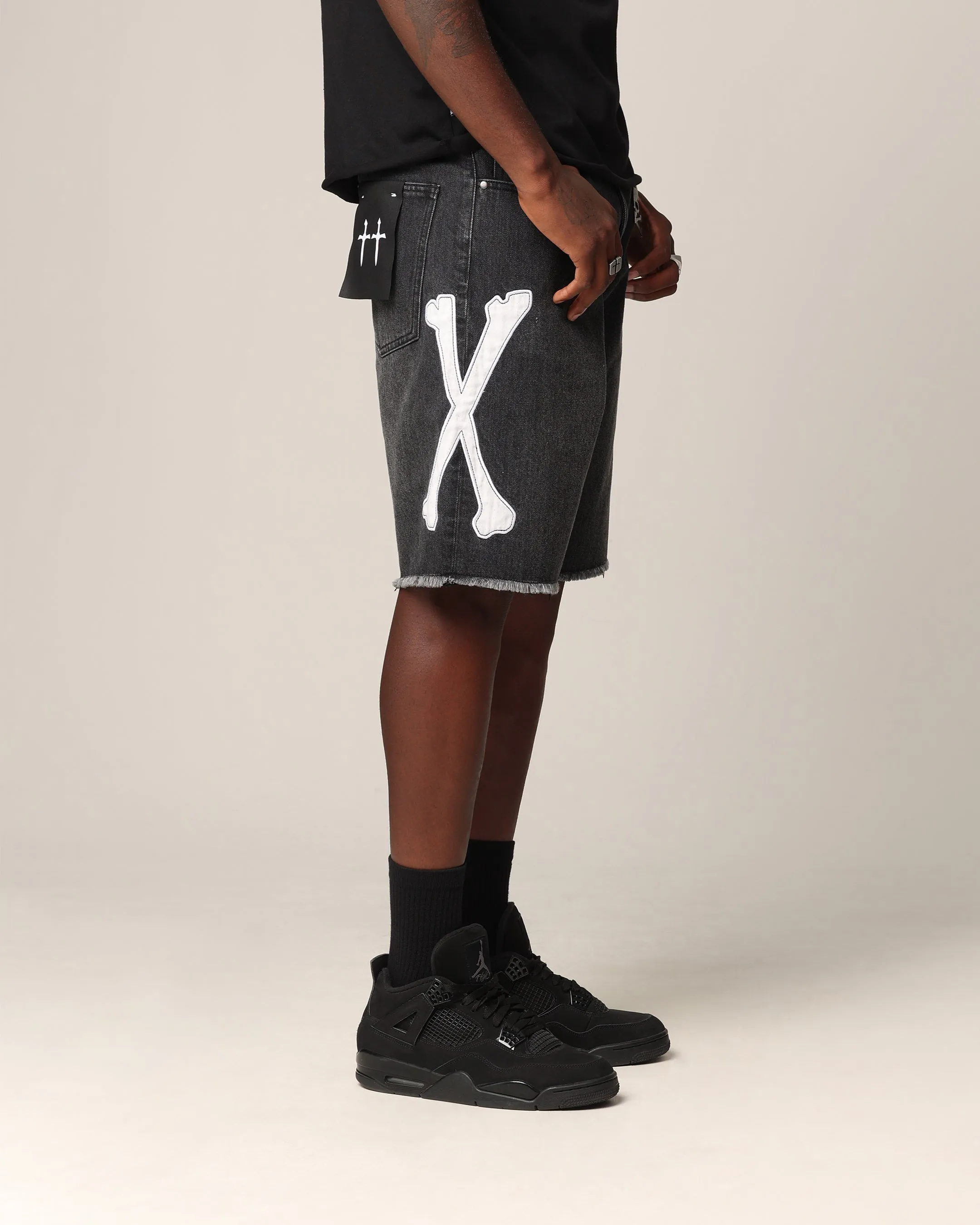 Saint Morta Bxnes Baggy Denim Shorts Black Shadow